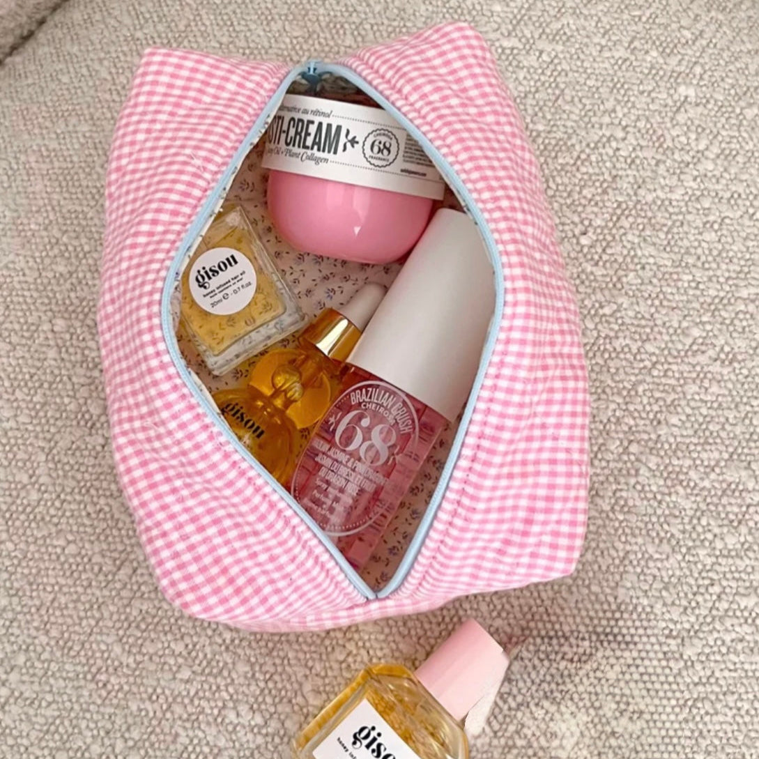 PINK CHEQUERED MAKEUP BAG