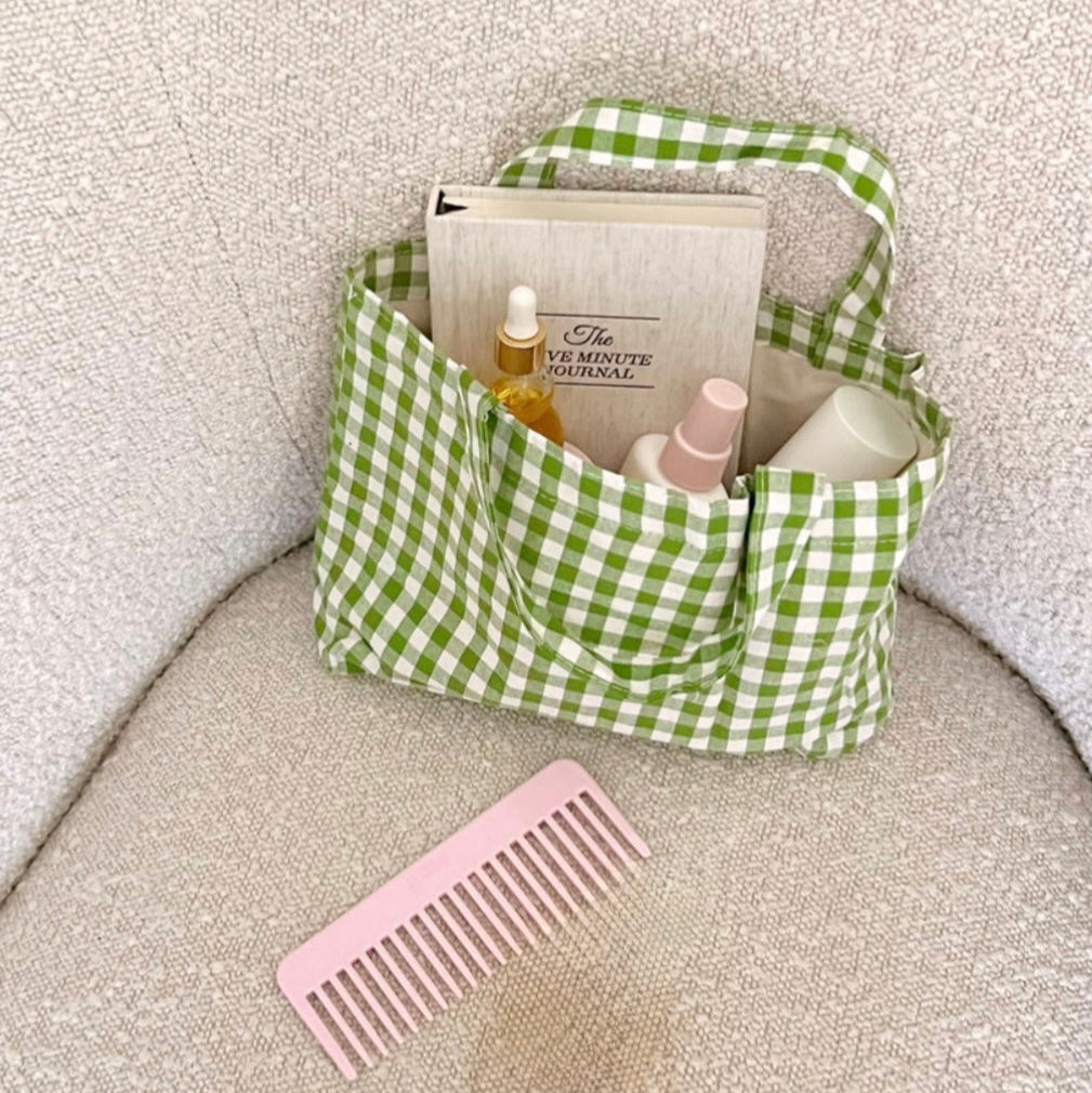 GREEN CHEQUERED TOTE BAG