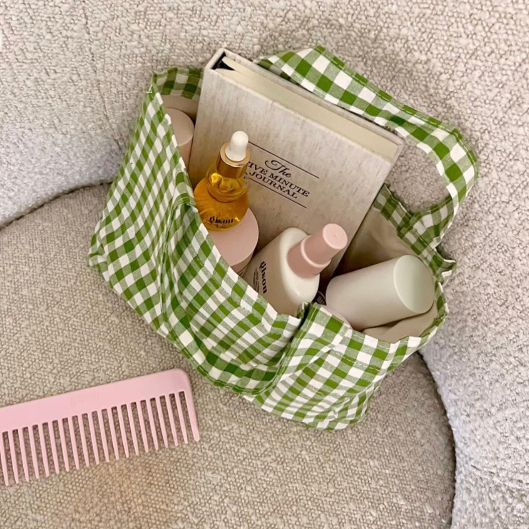 GREEN CHEQUERED TOTE BAG