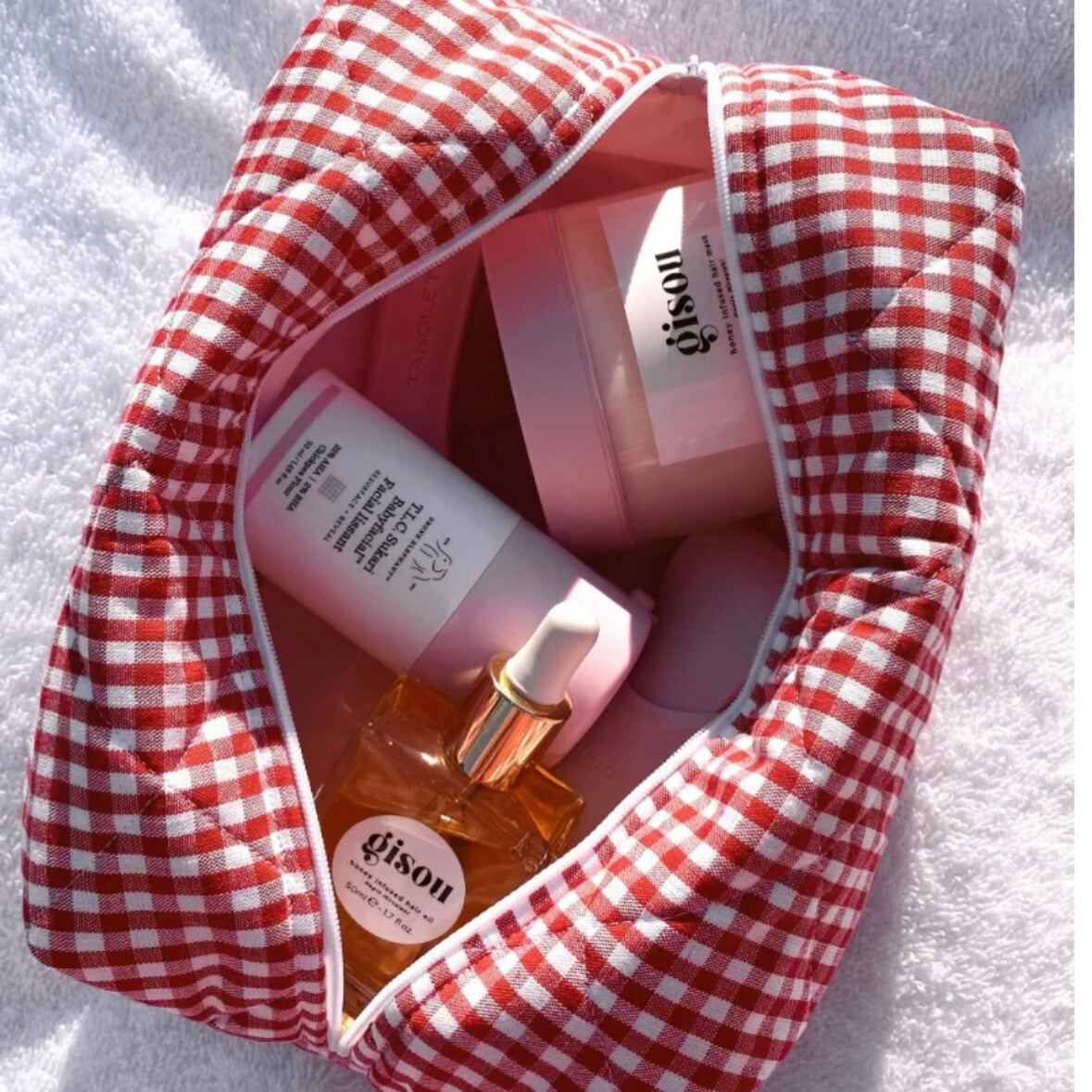 RED CHEQUERED MAKEUP BAG