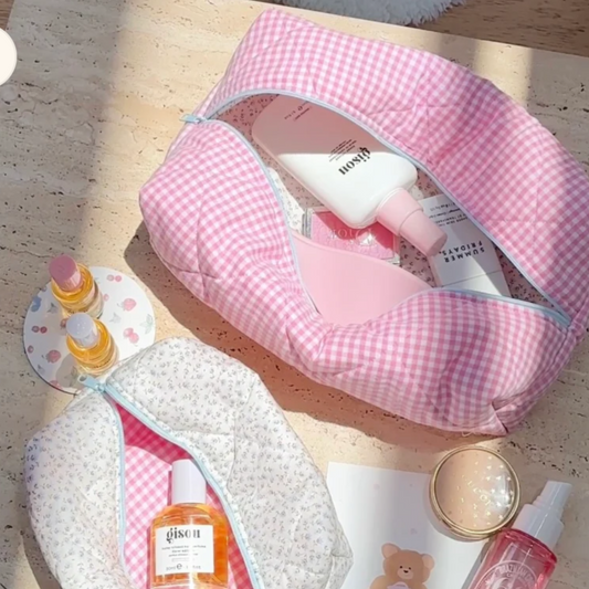 PINK CHEQUERED MAKEUP BAG