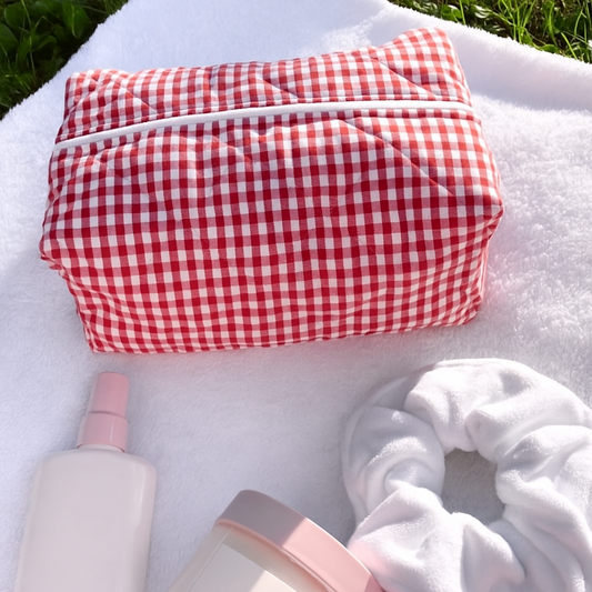 RED CHEQUERED MAKEUP BAG