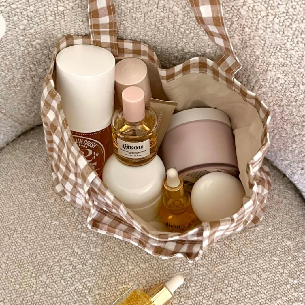BROWN CHEQUERED TOTE BAG