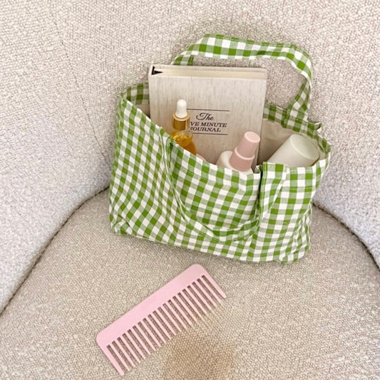 GREEN CHEQUERED TOTE BAG