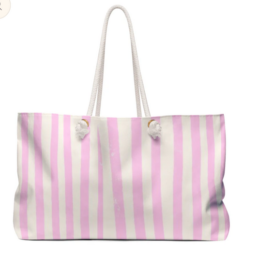 BEIGE AND PINK STRIPES TOTE BAG
