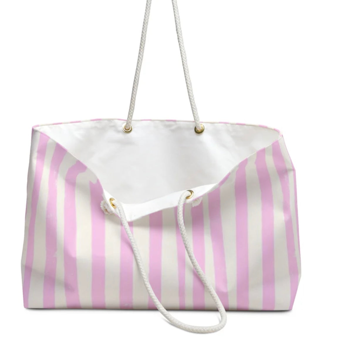 BEIGE AND PINK STRIPES TOTE BAG